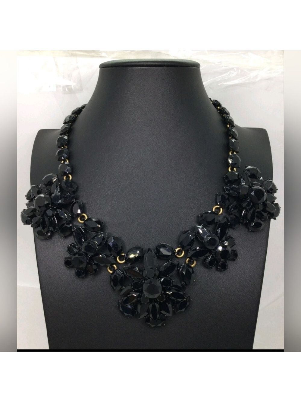 J. Crew Black Flower Statement Necklace EUC 17"